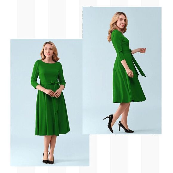 💚 2PCS Green Bundle Retro Pinup Dress with Belt & Petticoat SIZE XL NWT - Picture 7 of 16